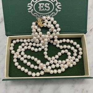 SOLD Triple Strand Genuine Cultured Pearl Necklace AAA grade